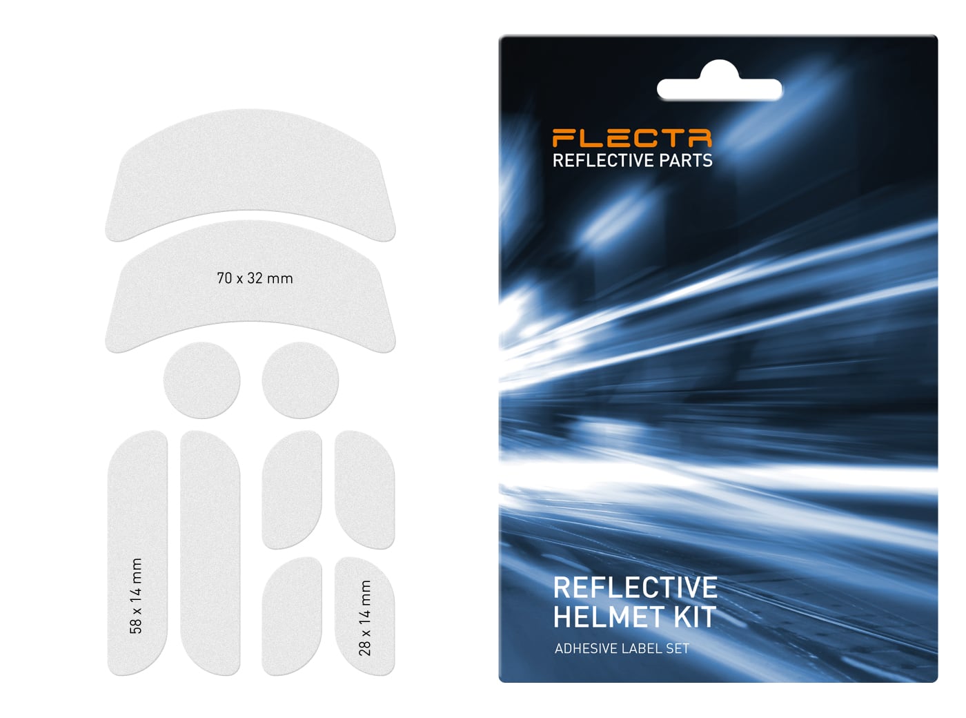 FLECTR reflective commuter helmet kit silver with dimension drawing